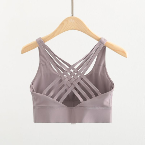 Padded Women Sports Bra Strappy Back Sportswear Medium Support Training Wear New