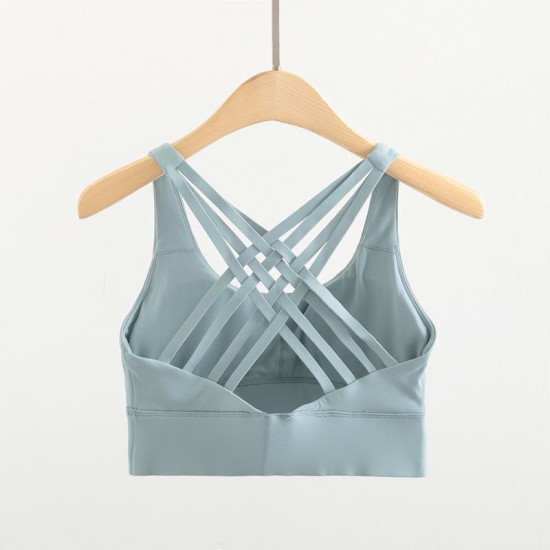 Padded Women Sports Bra Strappy Back Sportswear Medium Support Training Wear New