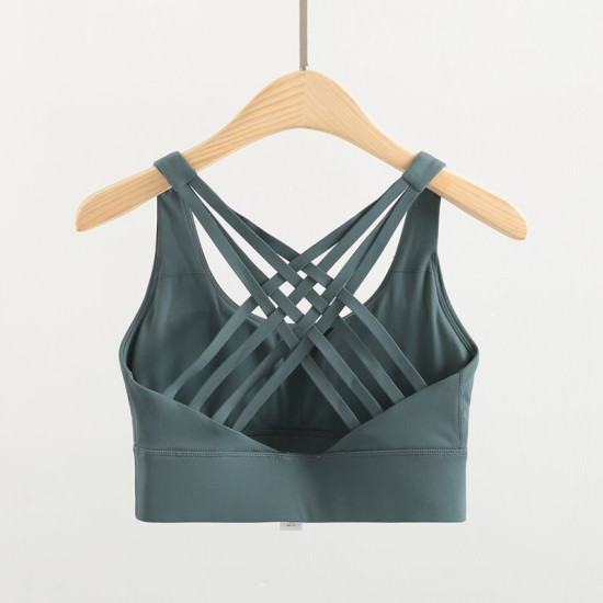 Padded Women Sports Bra Strappy Back Sportswear Medium Support Training Wear New