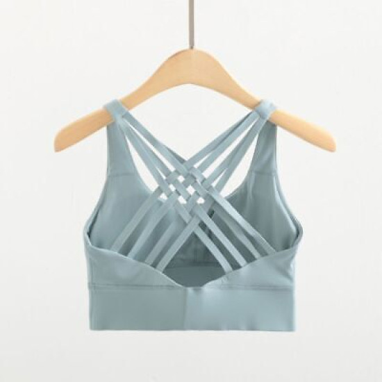 Padded Women Sports Bra Strappy Back Sportswear Medium Support Training Wear New