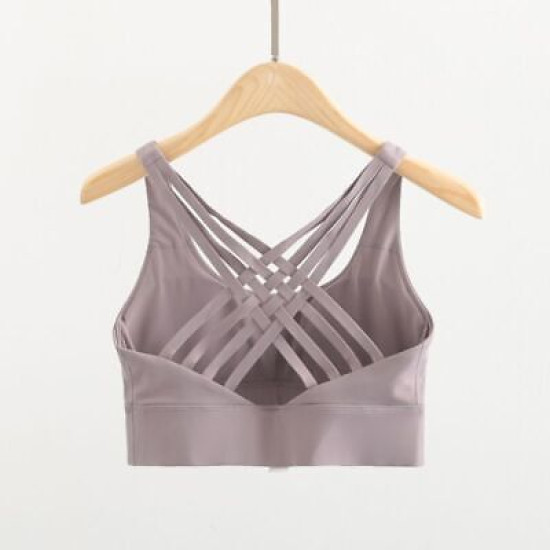 Padded Women Sports Bra Strappy Back Sportswear Medium Support Training Wear New