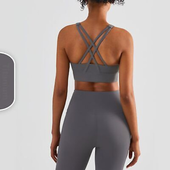 Padded Sports Yoga Bra Women High Neck Crop Tops Solid Wireless Workout Clothing