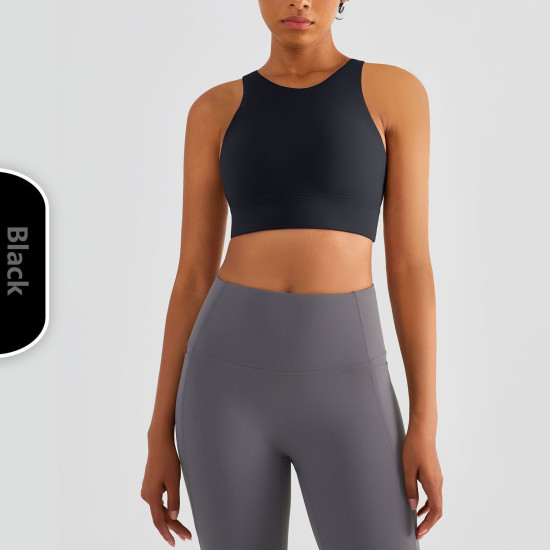 Padded Sports Yoga Bra Women High Neck Crop Tops Solid Wireless Workout Clothing