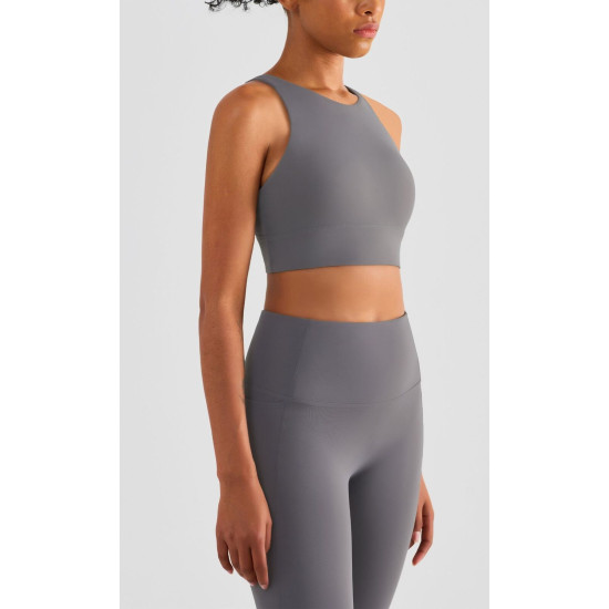 Padded Sports Yoga Bra Women High Neck Crop Tops Solid Wireless Workout Clothing