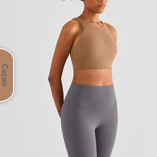 Padded Sports Yoga Bra Women High Neck Crop Tops Solid Wireless Workout Clothing