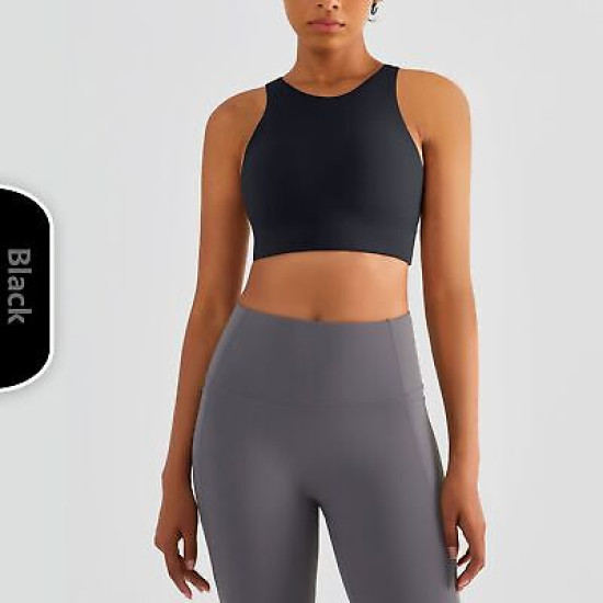 Padded Sports Yoga Bra Women High Neck Crop Tops Solid Wireless Workout Clothing