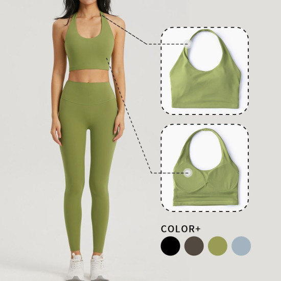 Hanging Neck Sports Bra Women Gym Semi Fixed Cups Top Fitness Push Up Activewear