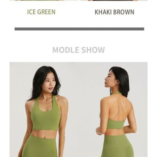 Hanging Neck Sports Bra Women Gym Semi Fixed Cups Top Fitness Push Up Activewear