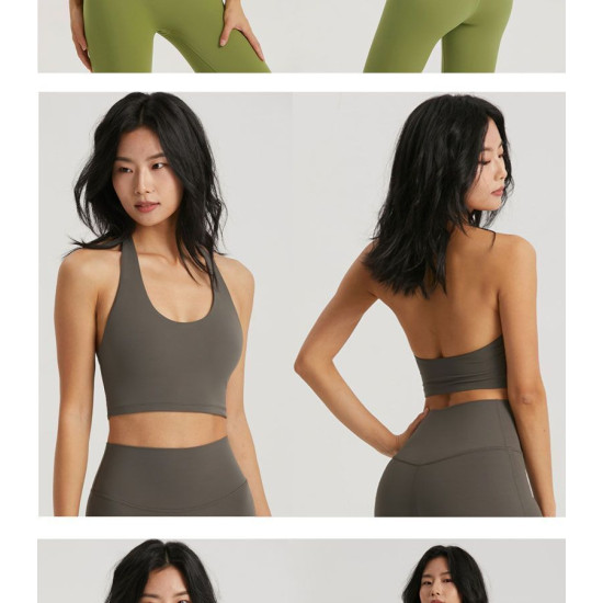 Hanging Neck Sports Bra Women Gym Semi Fixed Cups Top Fitness Push Up Activewear