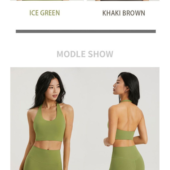 Hanging Neck Sports Bra Women Gym Semi Fixed Cups Top Fitness Push Up Activewear