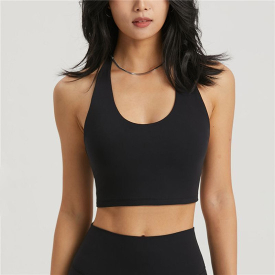 Hanging Neck Sports Bra Women Gym Semi Fixed Cups Top Fitness Push Up Activewear