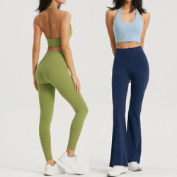 Hanging Neck Sports Bra Women Gym Semi Fixed Cups Top Fitness Push Up Activewear