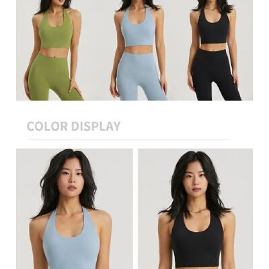 Hanging Neck Sports Bra Women Gym Semi Fixed Cups Top Fitness Push Up Activewear