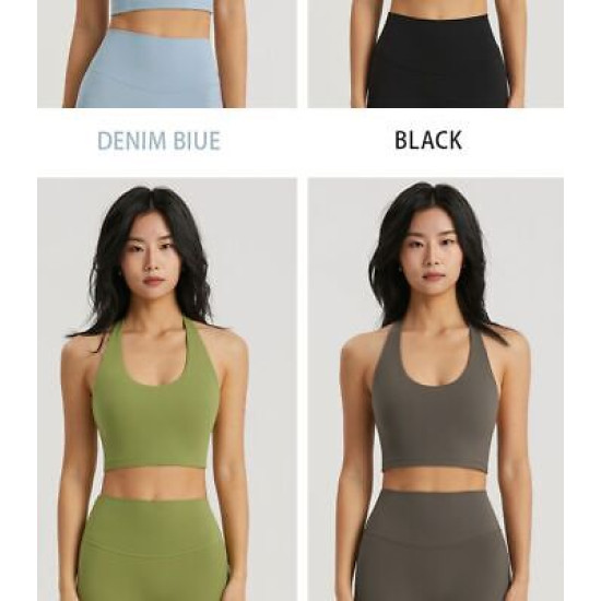 Hanging Neck Sports Bra Women Gym Semi Fixed Cups Top Fitness Push Up Activewear