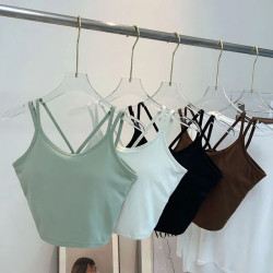 Yoga Women Top Bra Sports Halter Neck Fitness Padded Solid Straps Activewear New