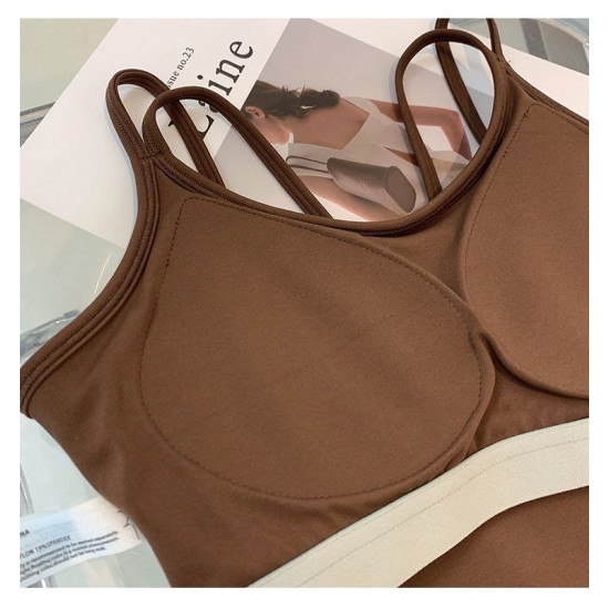 Yoga Women Top Bra Sports Halter Neck Fitness Padded Solid Straps Activewear New