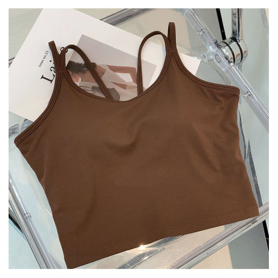 Yoga Women Top Bra Sports Halter Neck Fitness Padded Solid Straps Activewear New