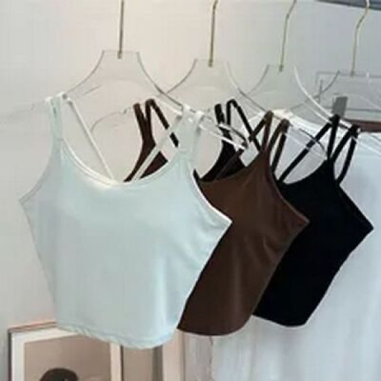 Yoga Women Top Bra Sports Halter Neck Fitness Padded Solid Straps Activewear New