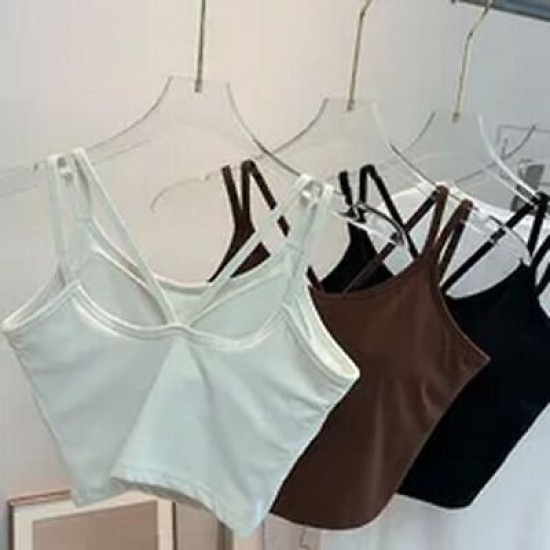 Yoga Women Top Bra Sports Halter Neck Fitness Padded Solid Straps Activewear New