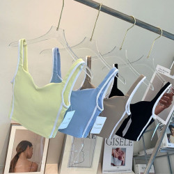 Sports Bra Yoga Top Women Ribbed Padded Crop Vest Fitness Activewear Wide Straps