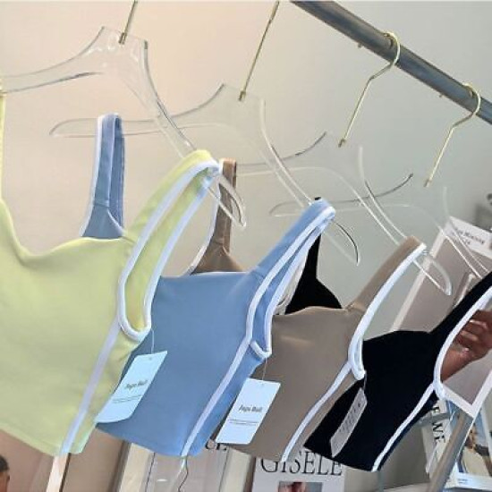 Sports Bra Yoga Top Women Ribbed Padded Crop Vest Fitness Activewear Wide Straps