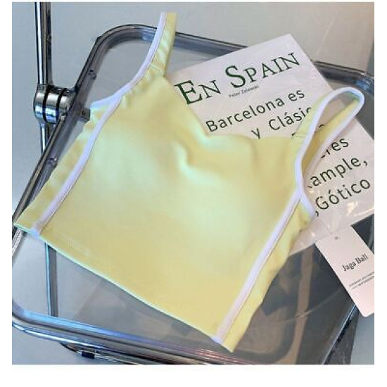 Sports Bra Yoga Top Women Ribbed Padded Crop Vest Fitness Activewear Wide Straps