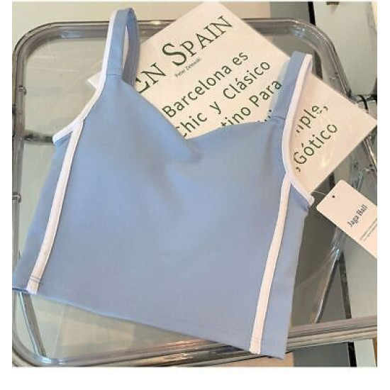 Sports Bra Yoga Top Women Ribbed Padded Crop Vest Fitness Activewear Wide Straps