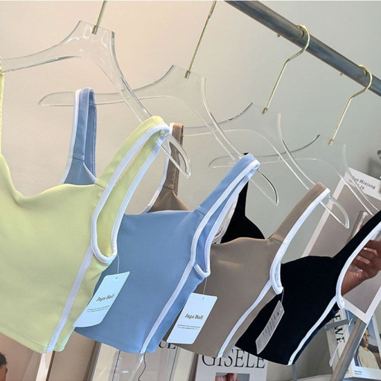 Sports Bra Yoga Top Women Ribbed Padded Crop Vest Fitness Activewear Wide Straps