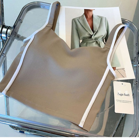 Sports Bra Yoga Top Women Ribbed Padded Crop Vest Fitness Activewear Wide Straps