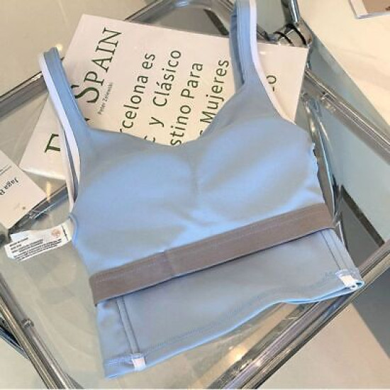 Sports Bra Yoga Top Women Ribbed Padded Crop Vest Fitness Activewear Wide Straps