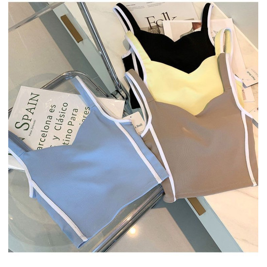 Sports Bra Yoga Top Women Ribbed Padded Crop Vest Fitness Activewear Wide Straps