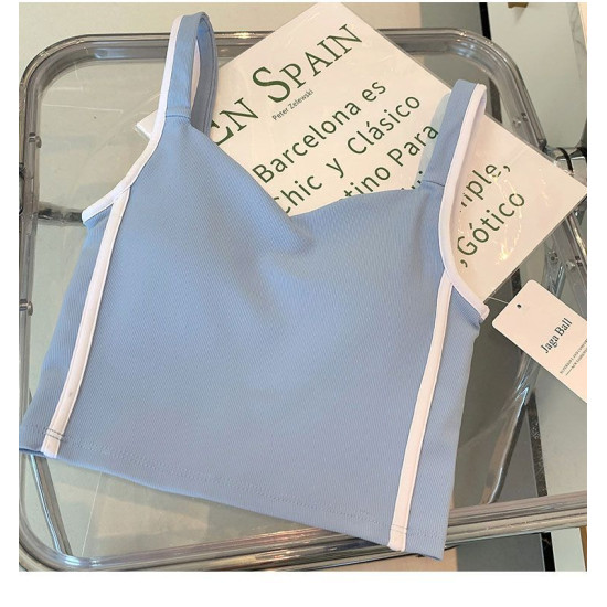 Sports Bra Yoga Top Women Ribbed Padded Crop Vest Fitness Activewear Wide Straps