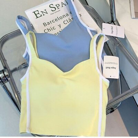 Sports Bra Yoga Top Women Ribbed Padded Crop Vest Fitness Activewear Wide Straps