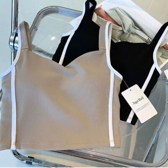 Sports Bra Yoga Top Women Ribbed Padded Crop Vest Fitness Activewear Wide Straps