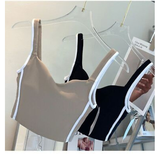 Sports Bra Yoga Top Women Ribbed Padded Crop Vest Fitness Activewear Wide Straps