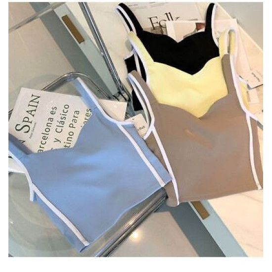 Sports Bra Yoga Top Women Ribbed Padded Crop Vest Fitness Activewear Wide Straps