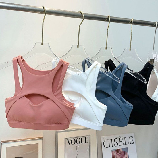 Women Yoga Sports Bra Top Back Open Padded Wireless Solid High Impact Sportswear