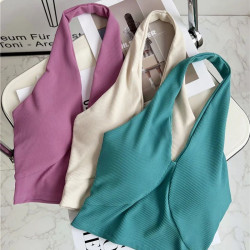 Halter Yoga Sports Bras Women Backless Wireless Solid Tops Activewear Sportswear