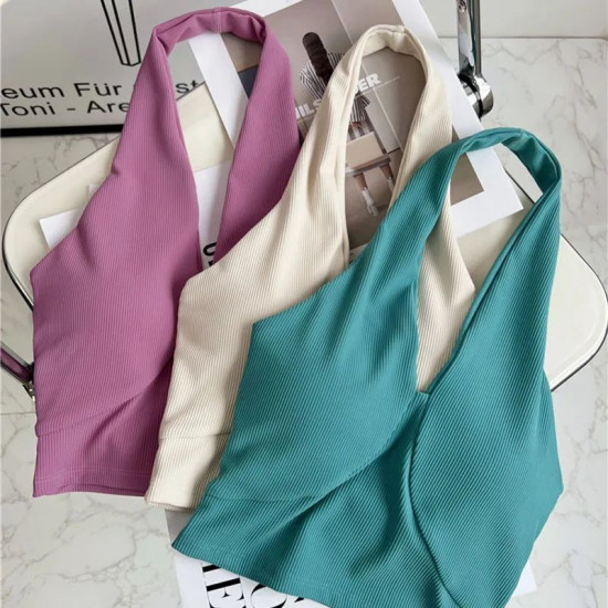 Halter Yoga Sports Bras Women Backless Wireless Solid Tops Activewear Sportswear