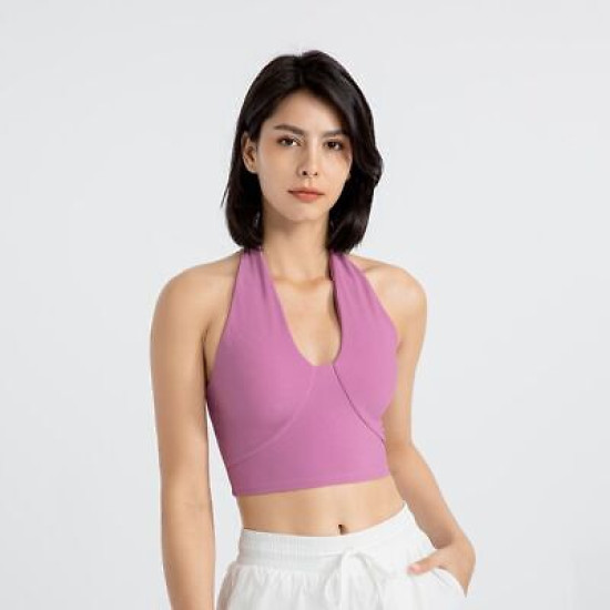 Halter Yoga Sports Bras Women Backless Wireless Solid Tops Activewear Sportswear