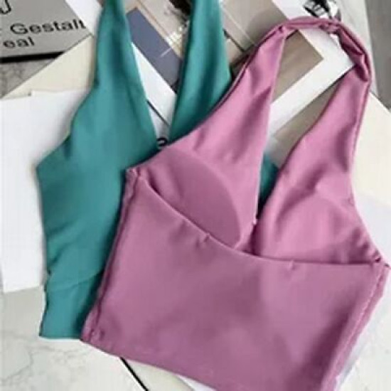 Halter Yoga Sports Bras Women Backless Wireless Solid Tops Activewear Sportswear