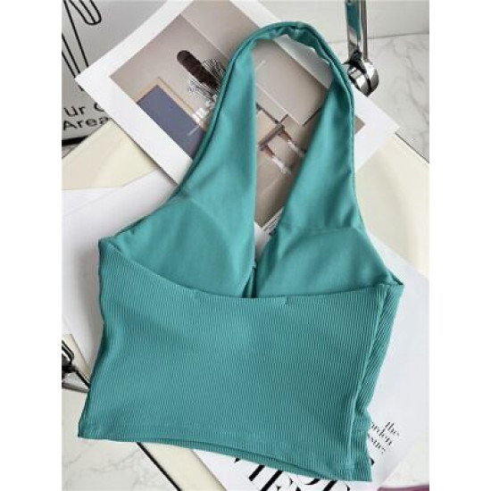 Halter Yoga Sports Bras Women Backless Wireless Solid Tops Activewear Sportswear
