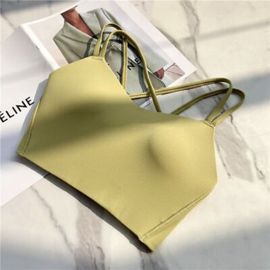 Women Strappy Yoga Bra Activewear Solid Criss Cross Strap Wireless Athletic Tops