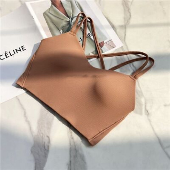 Women Strappy Yoga Bra Activewear Solid Criss Cross Strap Wireless Athletic Tops