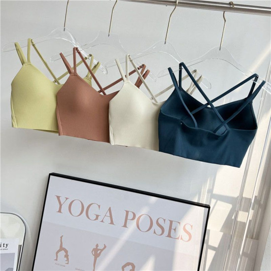 Women Strappy Yoga Bra Activewear Solid Criss Cross Strap Wireless Athletic Tops