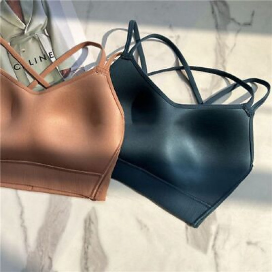 Women Strappy Yoga Bra Activewear Solid Criss Cross Strap Wireless Athletic Tops