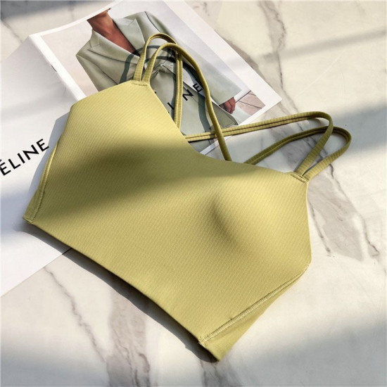 Women Strappy Yoga Bra Activewear Solid Criss Cross Strap Wireless Athletic Tops