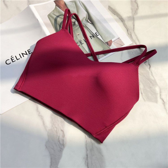 Women Strappy Yoga Bra Activewear Solid Criss Cross Strap Wireless Athletic Tops