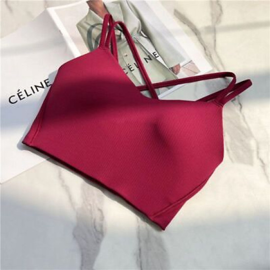 Women Strappy Yoga Bra Activewear Solid Criss Cross Strap Wireless Athletic Tops