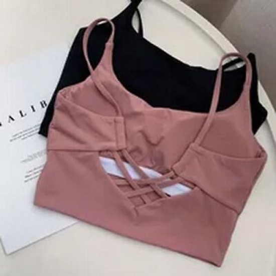 Sports Bra Women Crop Tops Strappy High Impact Gym Vest Fitness Solid Activewear